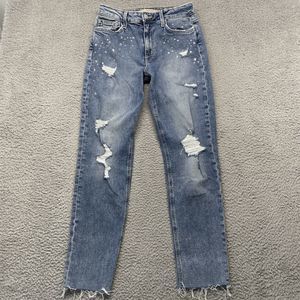 Joe’s Jeans Womens 25 Blue The Kass Distressed High Rise Slim Straight Ankle